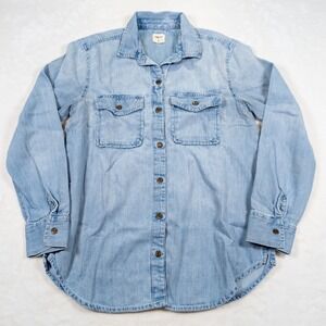 GAP Denim Utility Shirt Womens XS Light Blue Denim Stud Button Up